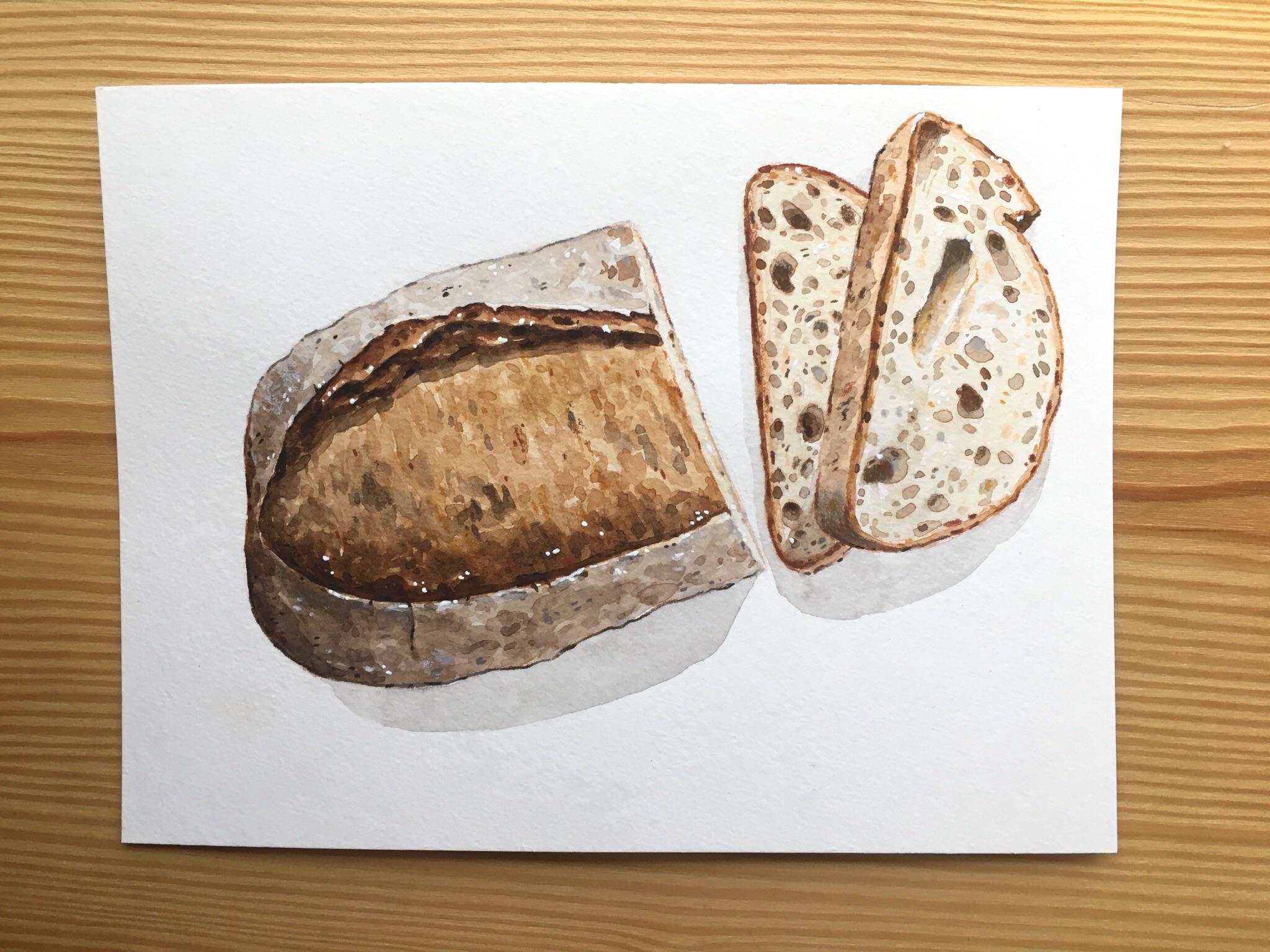 2048x1536 Bread, Watercolor And Colored Pencil 6x8 Art