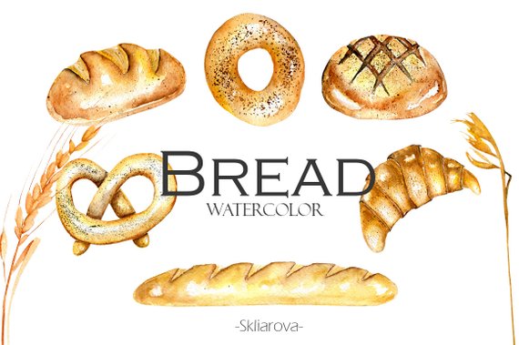 570x379 Bread Watercolor Clipart Baking Watercolor Digital Bakery Etsy