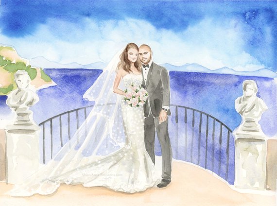 570x424 Custom Family Portrait Watercolor Sketchchildren Etsy