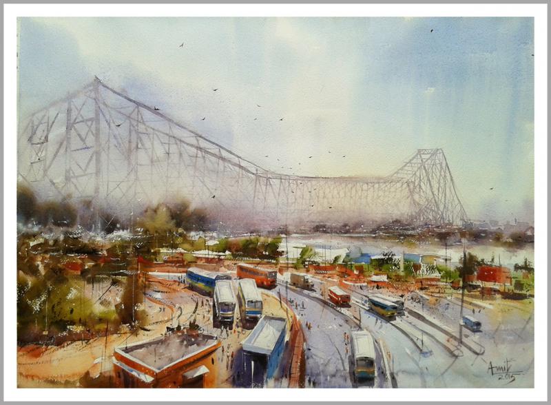 800x588 Howrah Bridge In Kolkata By Artist Amit Kapoor Cityscape Art