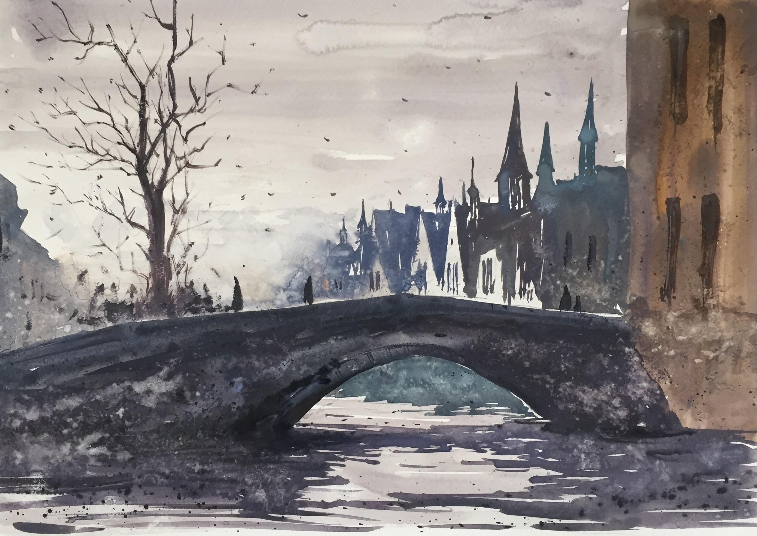 2534x1793 Old Bridge. Watercolor. 40x30cm. Art