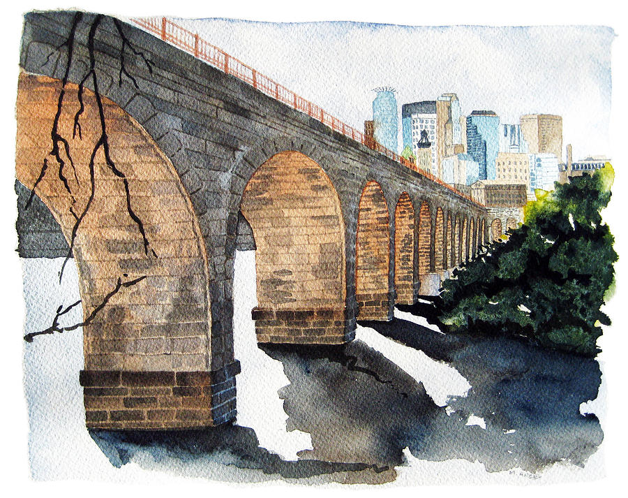 900x713 Stone Arch Bridge Watercolor Painting By Michele Angel