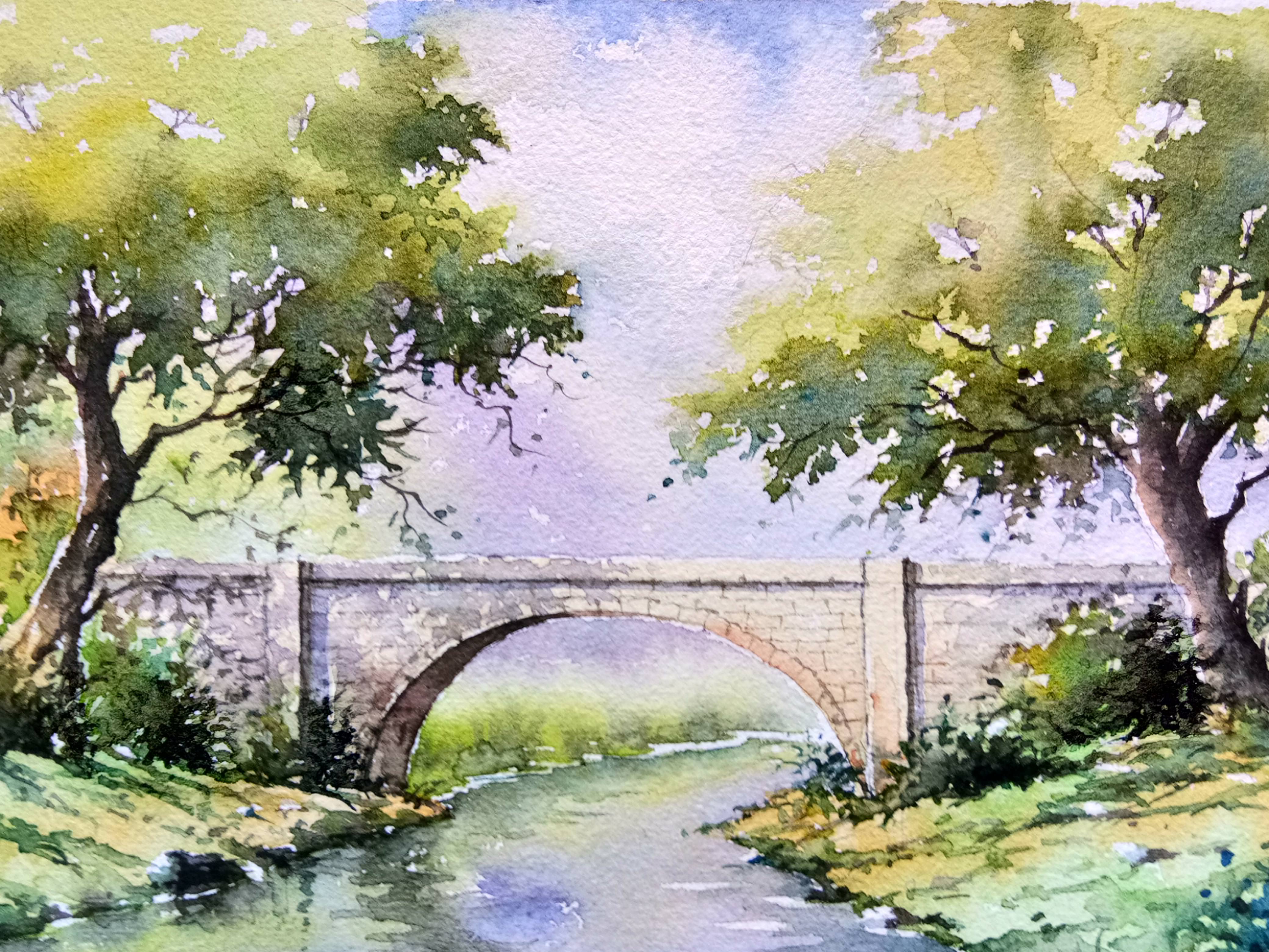 4160x3120 Watercolor.. An Old Bridge..