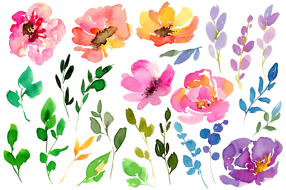 1160x772 Bright Watercolor Flowers Set By Watercolorflowers