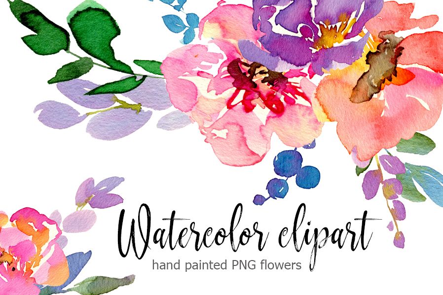 898x599 Bright Watercolor Flowers Set