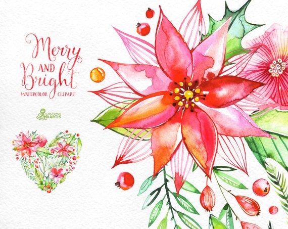 570x453 Merry And Bright. Watercolor Bouquets And Wreaths Hand Etsy