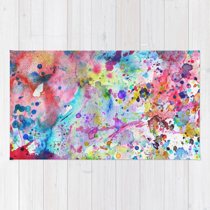 700x700 Abstract Bright Watercolor Paint Splatters Pattern Rug By