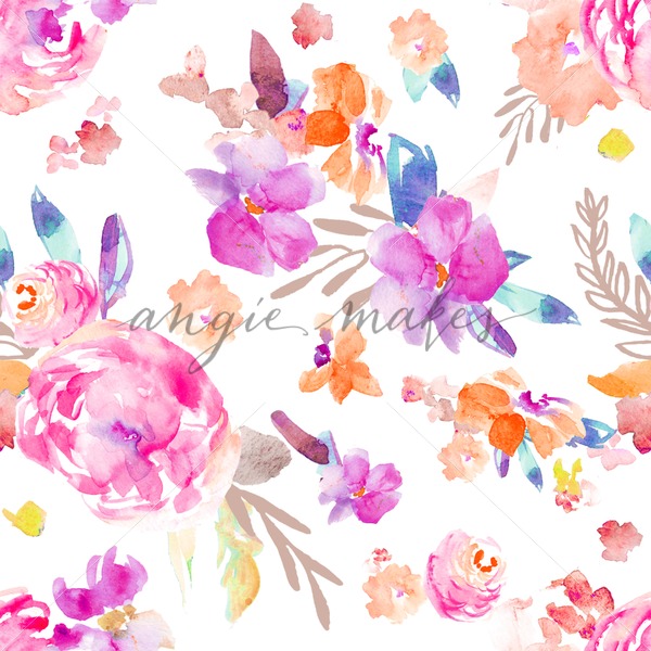 600x600 Bright Watercolor Flowers Pattern. This Watercolor Flowers Pattern