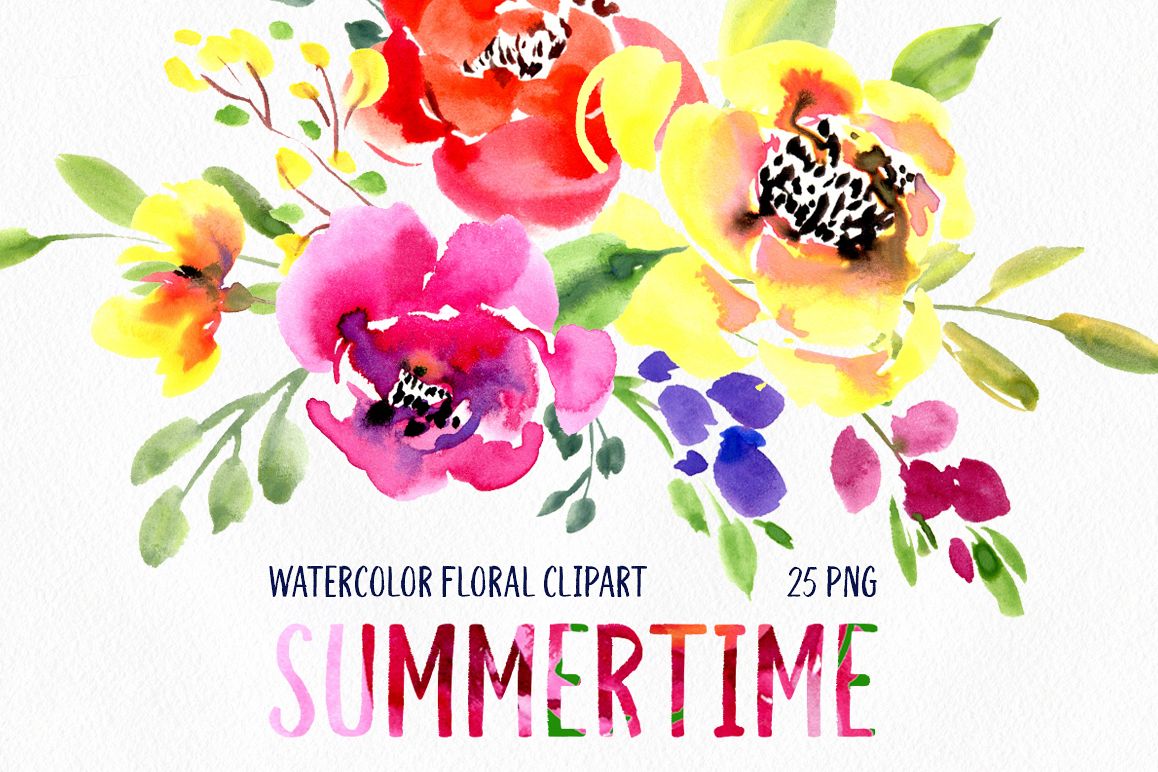 1158x772 Bright Watercolor Summer Flowers Collection