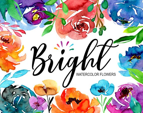 570x452 Bright Watercolor Flowers And Leaves Summer Clipart Floral Etsy