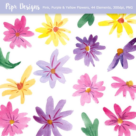 570x570 Bright Watercolor Flowers Clipart Tropical Clip Art Hand Etsy