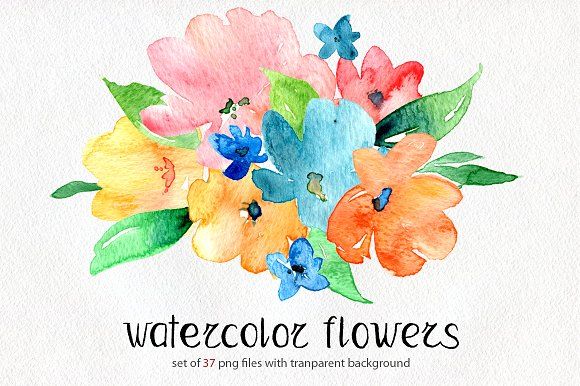 580x386 Bright Watercolor Flowers Set By Graphicsdish On @creativemarket