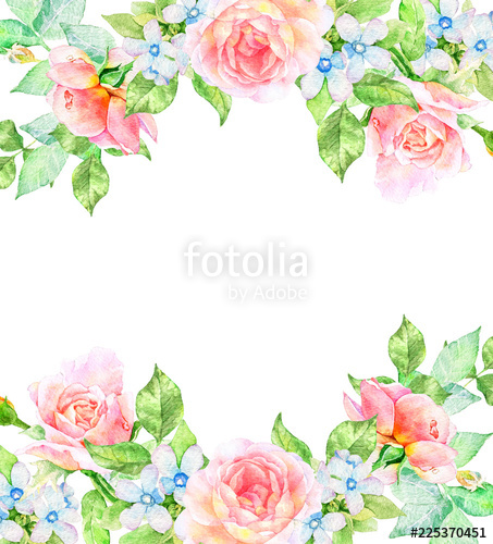 453x500 Invitation Card For Wedding With Bright Watercolor Flowers Stock