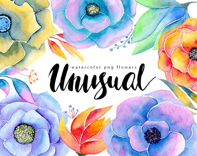 642x509 Watercolor Flower Clipart 17 Aquarelle Bright Floral Colorful Etsy