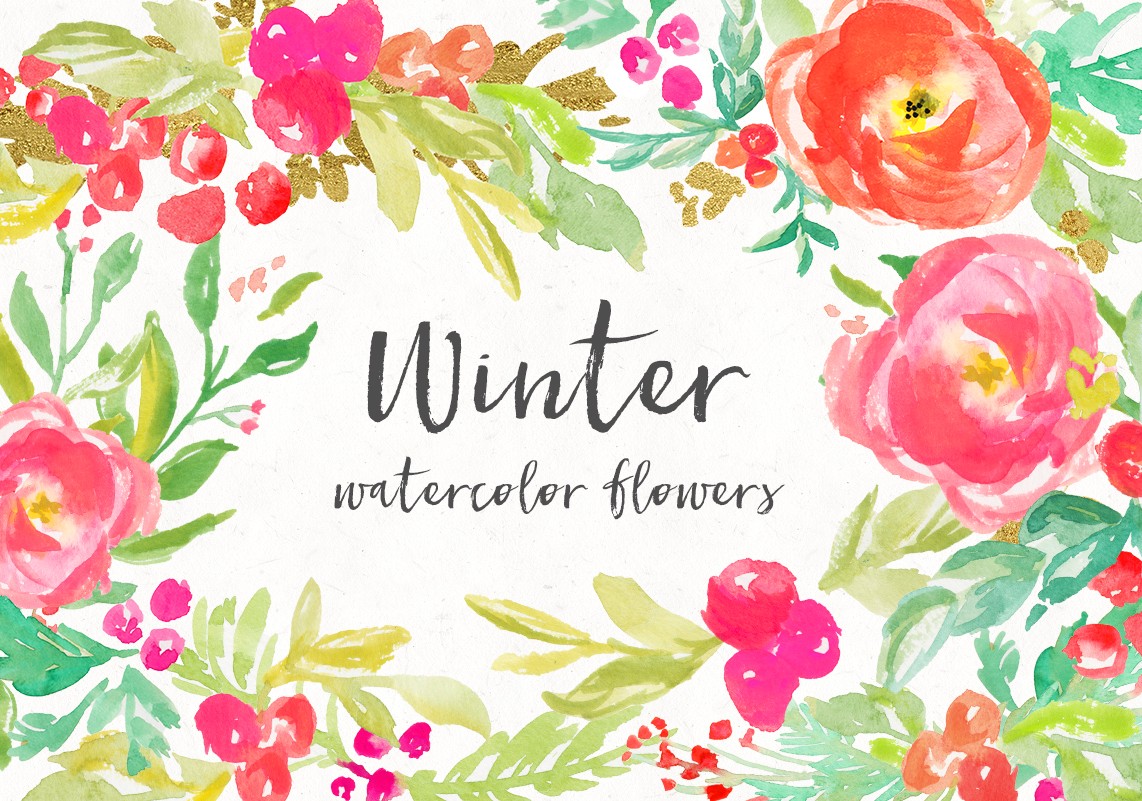 1142x801 Watercolor Winter Flowers