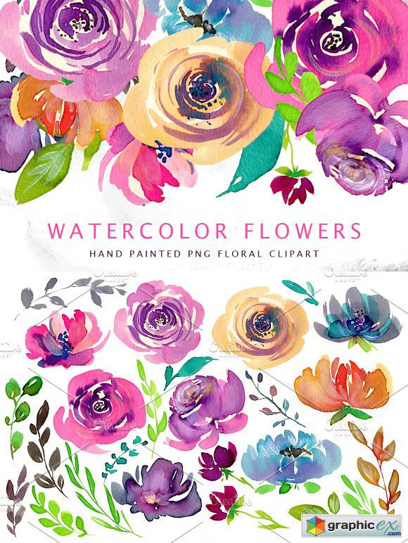 580x772 Watercolor Bright Flowers Branches Free Download Vector Stock