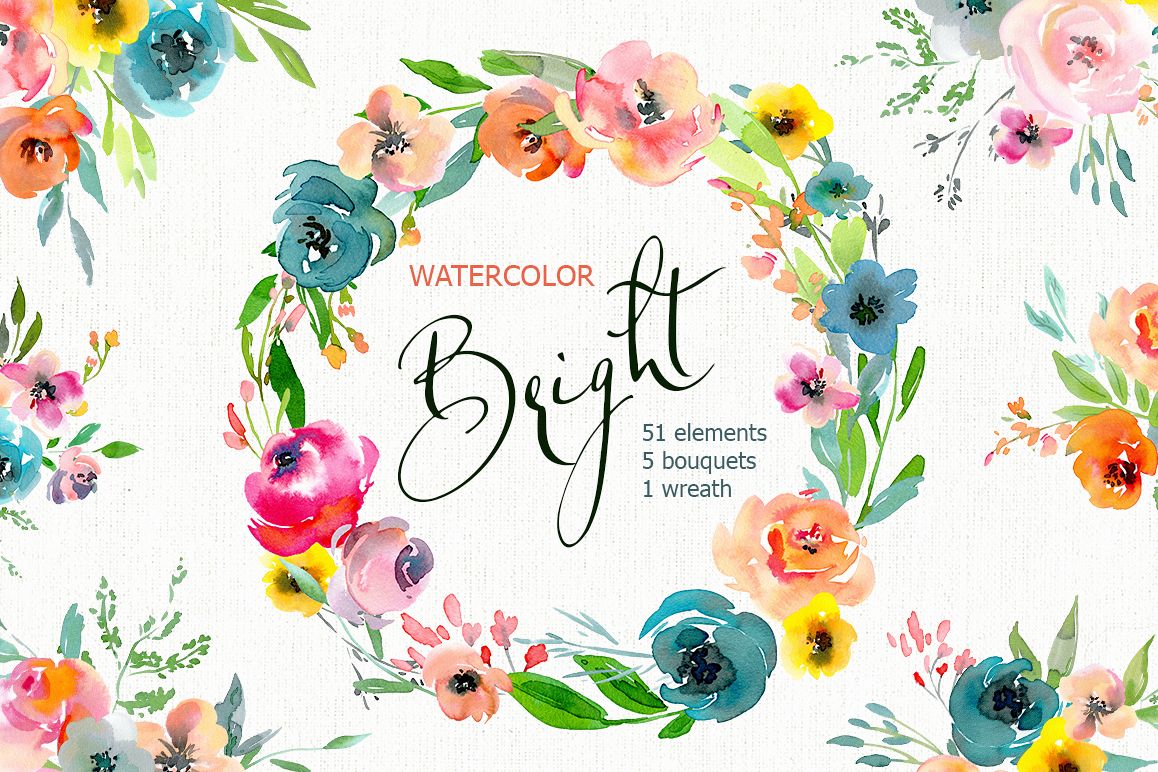 1158x772 Bright Watercolor Flowers, Bouquets Amp Wreath Png Collection