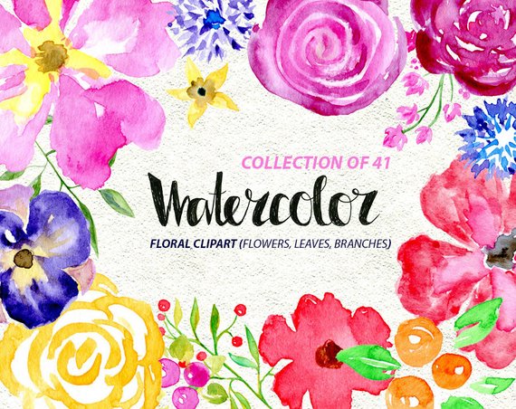 570x452 Watercolor Flower Clipart 41 Bright Branches Flowers And Etsy