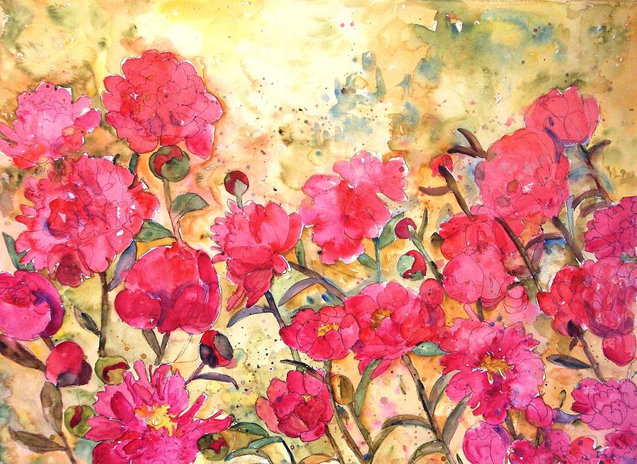 900x656 Floral Watercolor Painting Of Pink Peonies Flowers Print Coral