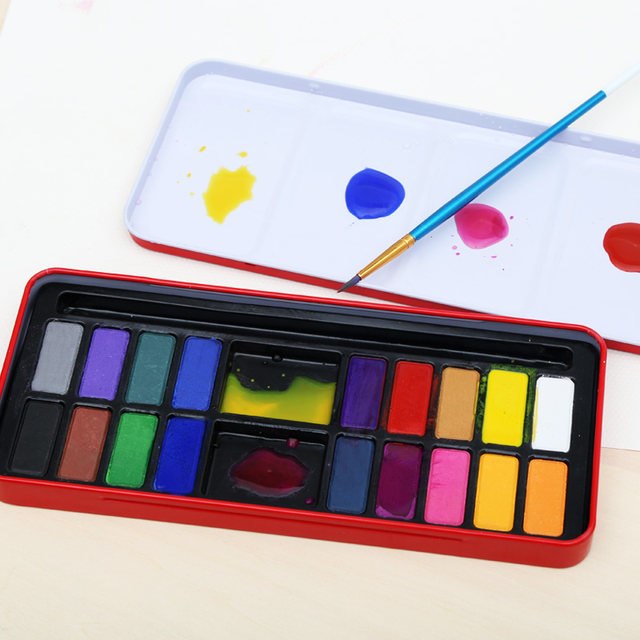 640x640 Online Shop 1824 Colors Bright Watercolor Paint Set Tin Metal Box