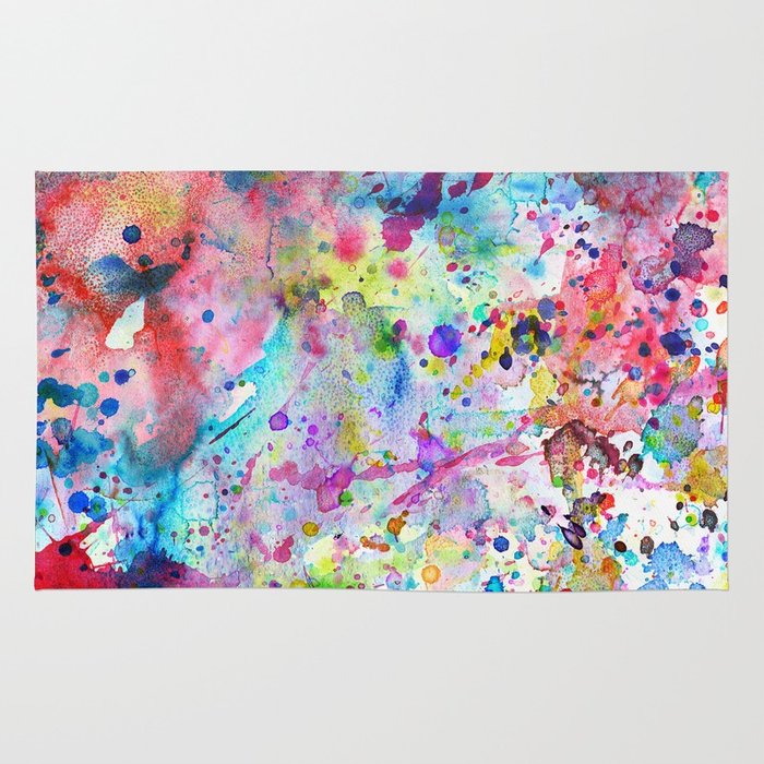 700x700 Abstract Bright Watercolor Paint Splatters Pattern Rug By
