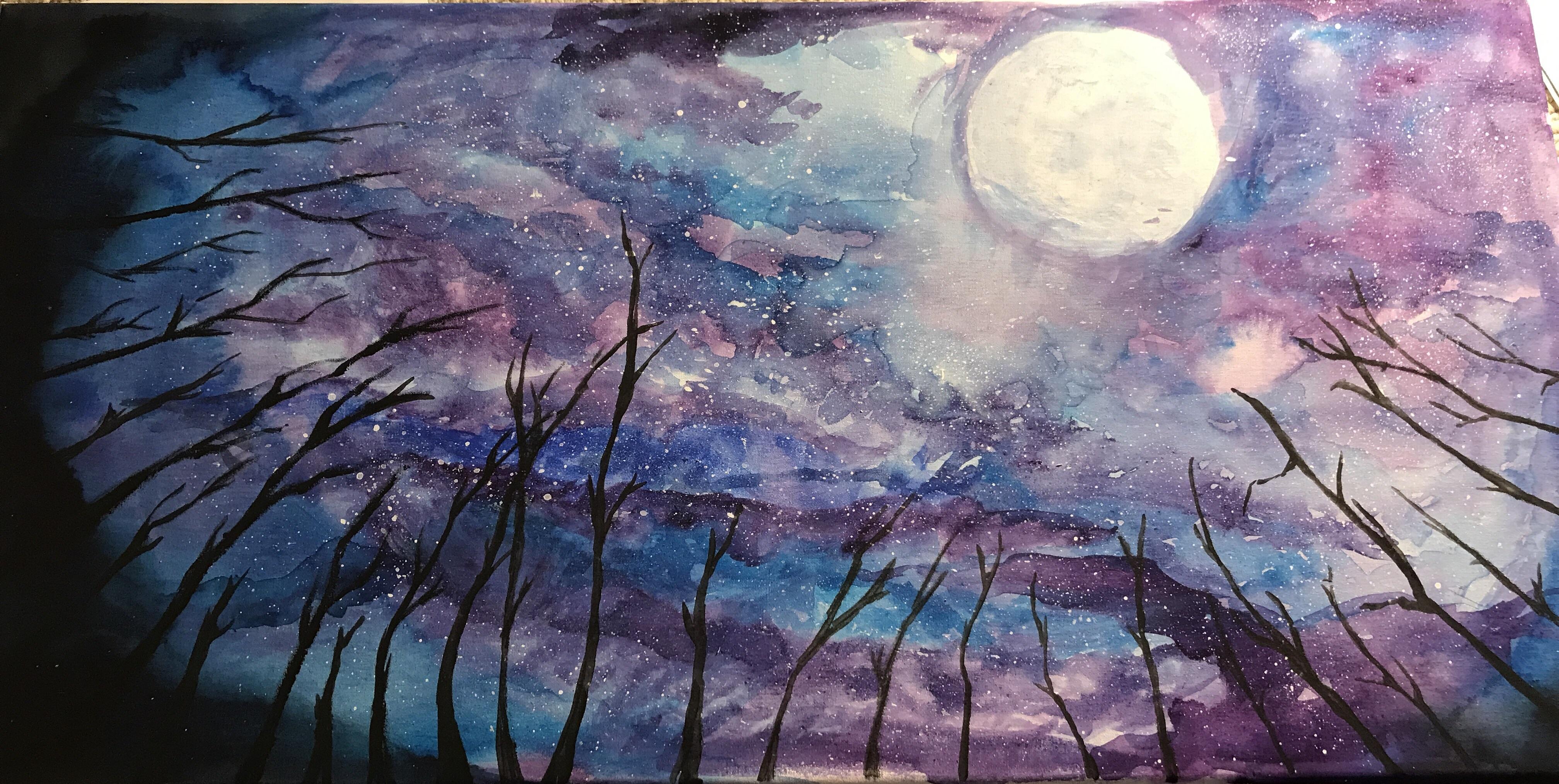 4032x2029 Bright Night, 12x20, Watercolor. Art