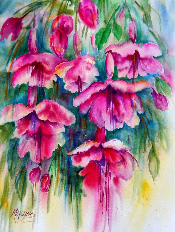 570x757 Pink Flowers, Watercolor Flowers, Bright Pink Magenta, Evergreen