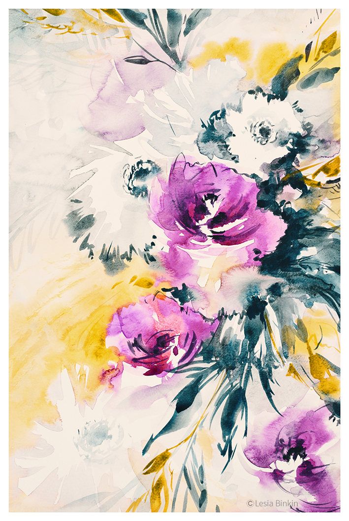 709x1058 Watercolor Flower Art, Bright Watercolor Art Print, Yellow Lilac