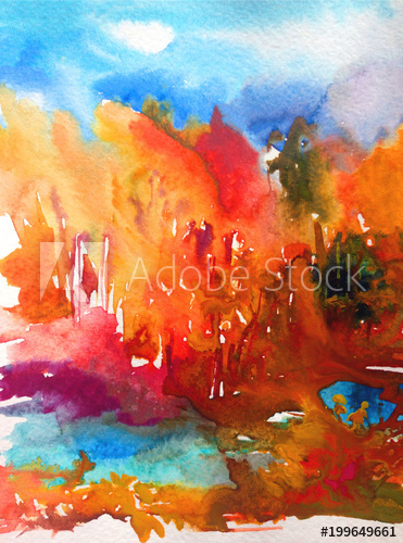 371x500 Watercolor Art Abstract Background Landscape Forest Wild Trees