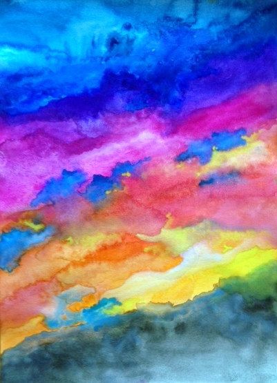 401x555 Bright Sunset. Original Watercolor Painting By Wordsmithstudios