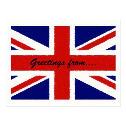 422x422 Union Jack, Uk Flag, Banner, Watercolor Painting Postcard
