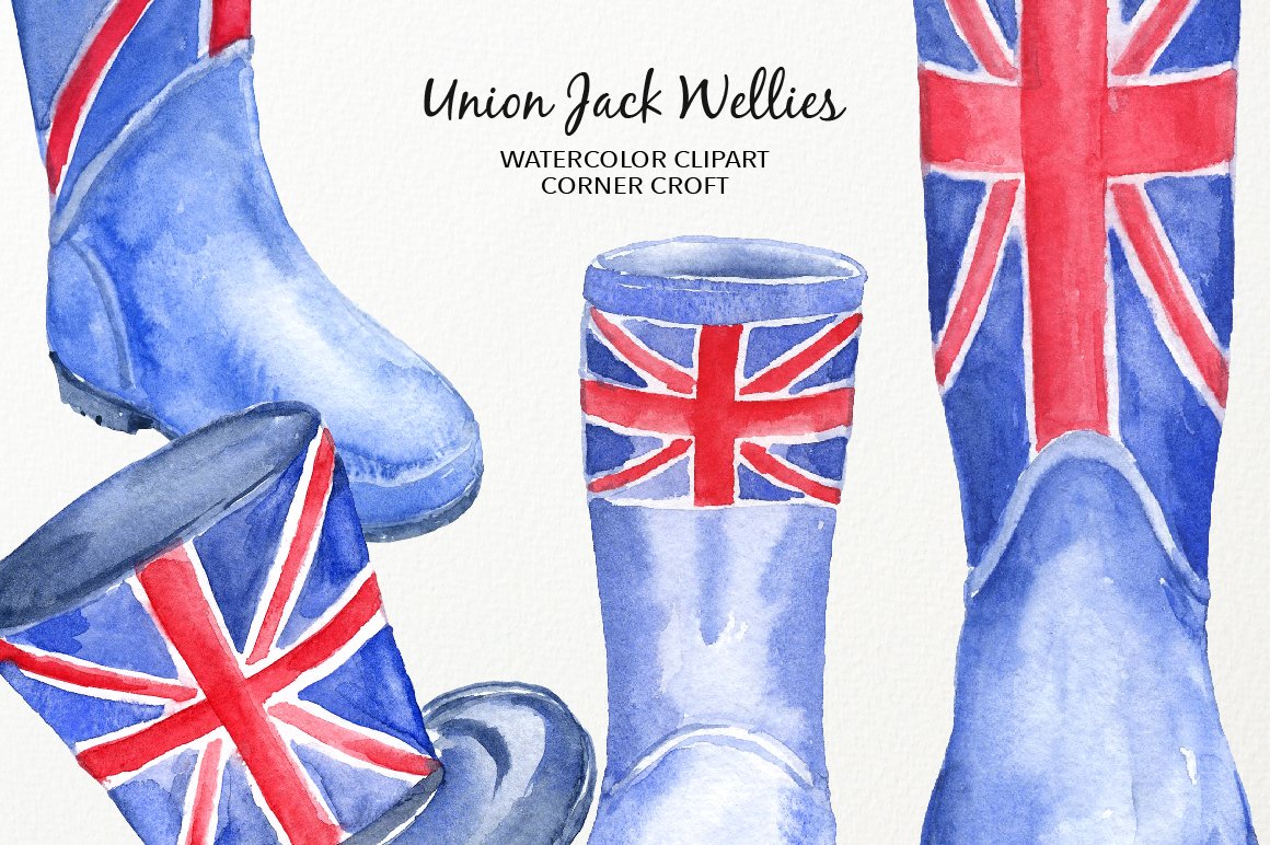 1160x772 Watercolour Union Jack Wellies Clipart, British Flag Rain Boots