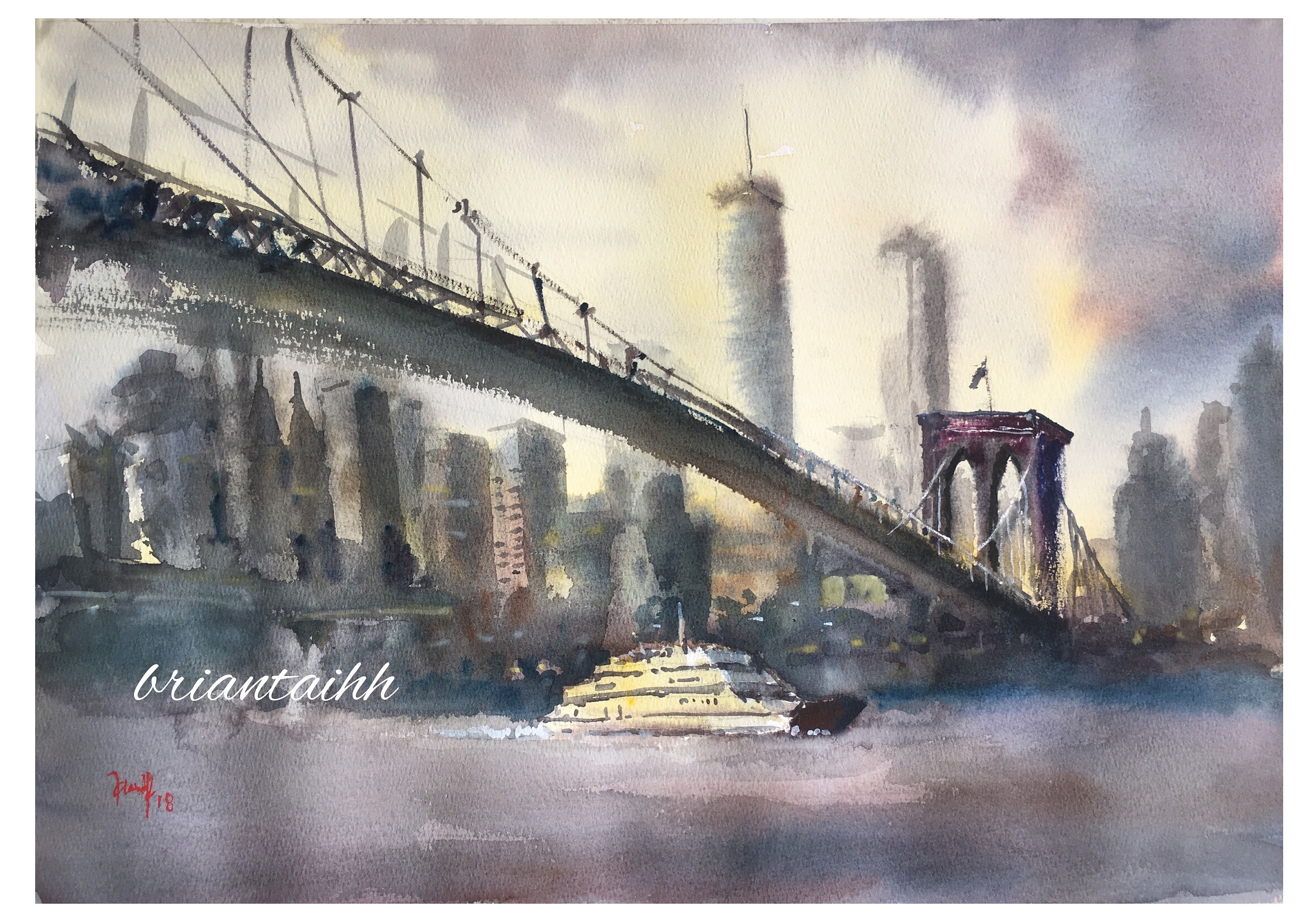 3997x2797 Brooklyn Bridge Watercolour By Brian Tai Art