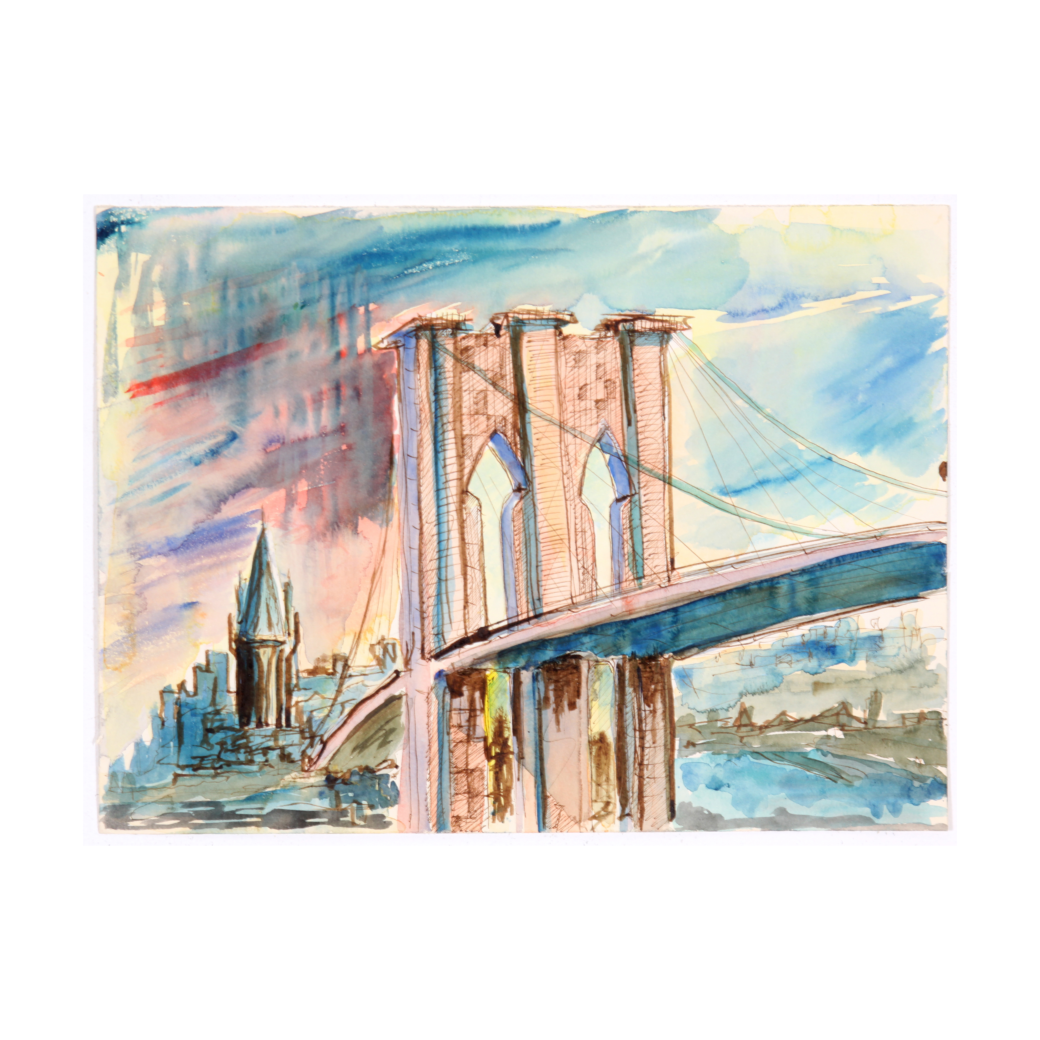 4368x4368 Drury Pifer Watercolor Of Brooklyn Bridge