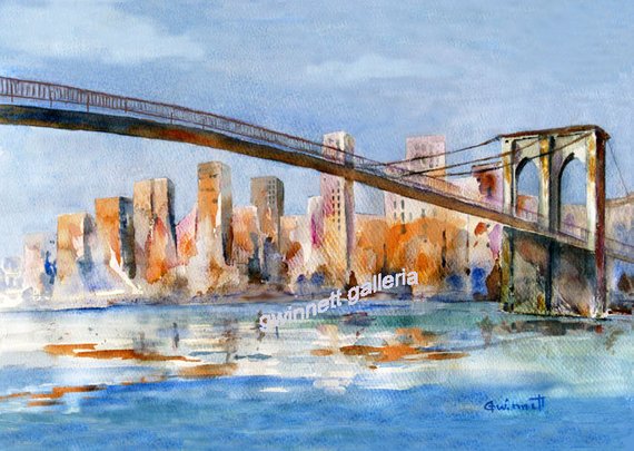 570x405 Brooklyn Bridge New York City Watercolor Reproduction Etsy