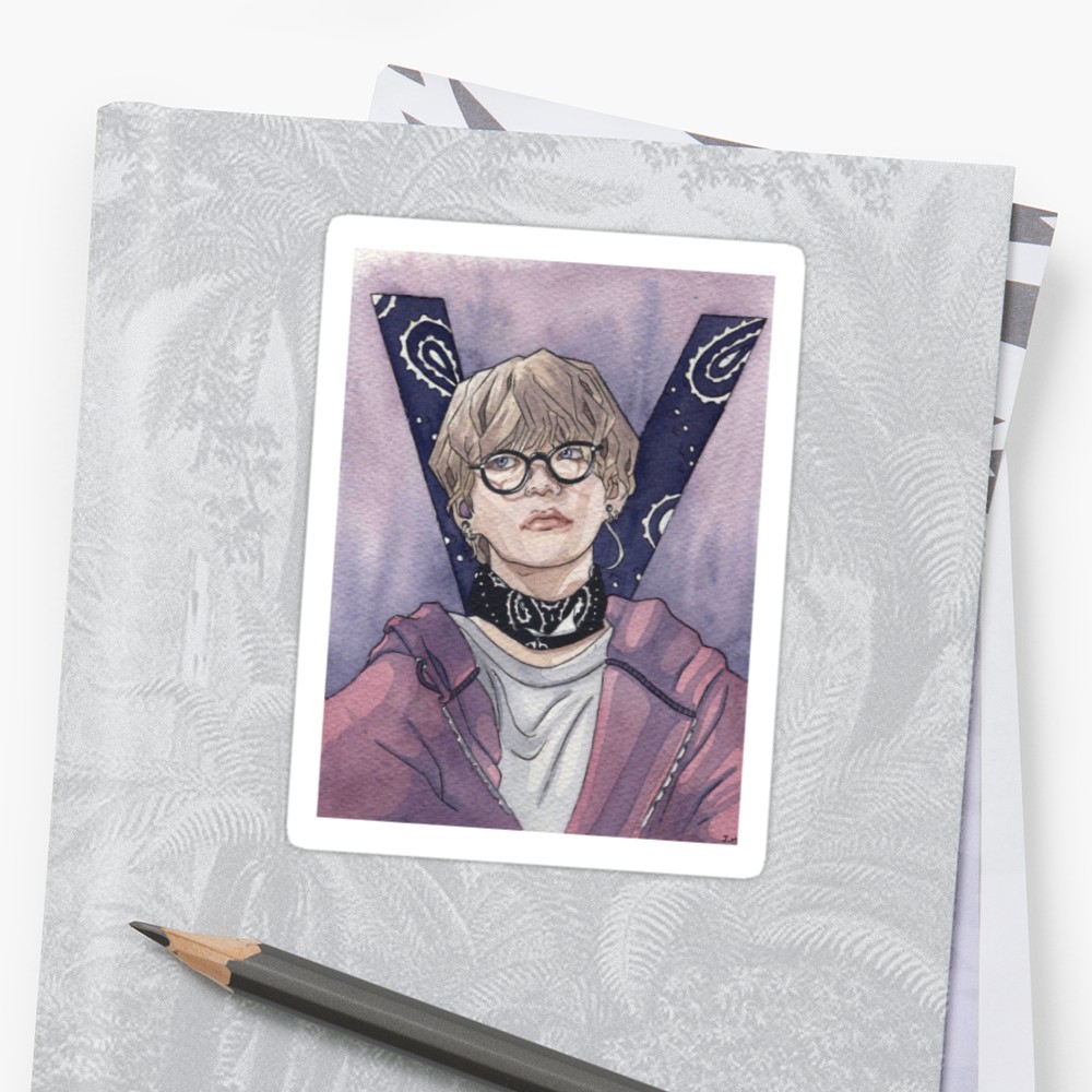 1000x1000 Bts V Watercolor Portrait Stickers By Jumokart Redbubble