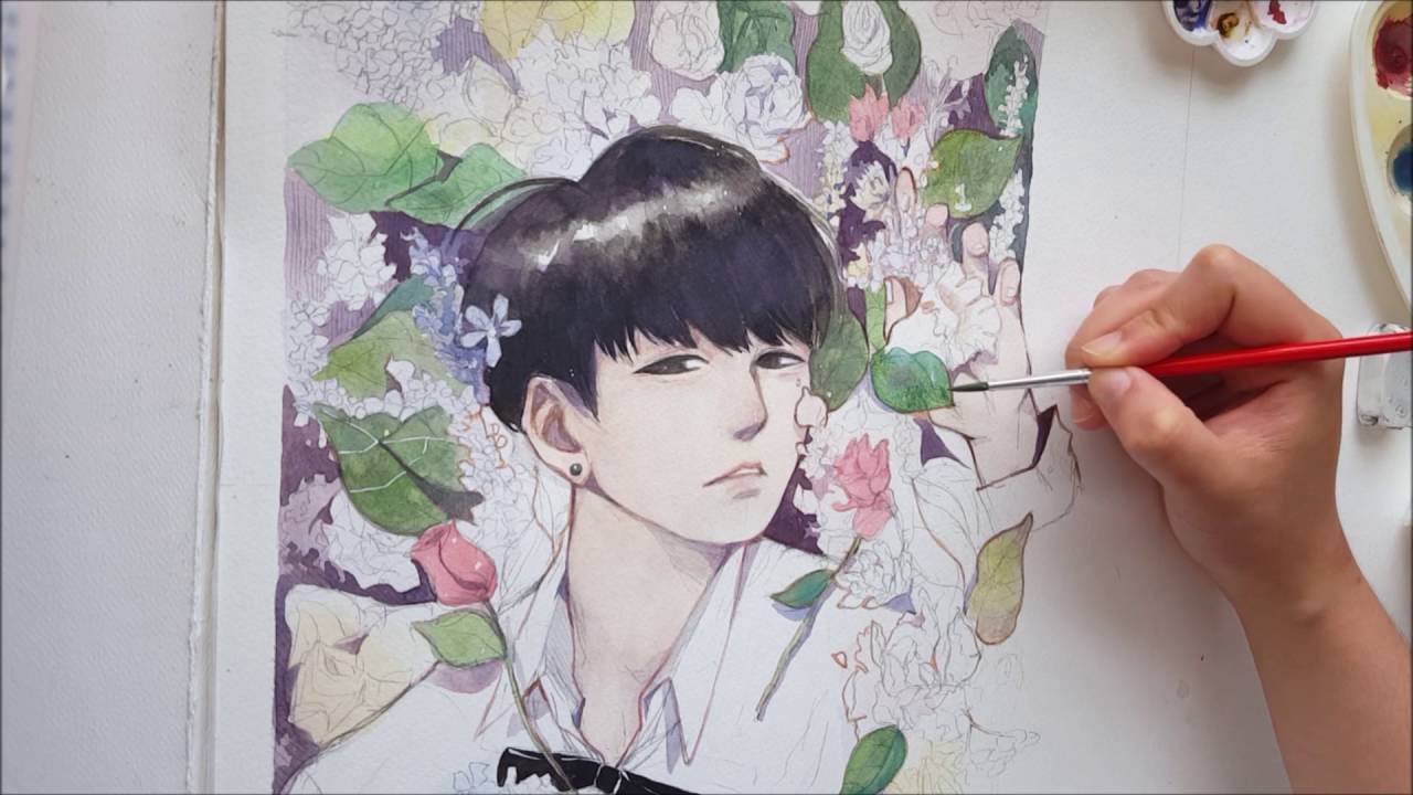 1280x720 Bts] Jungkook Fanart Watercolor Speed Paint