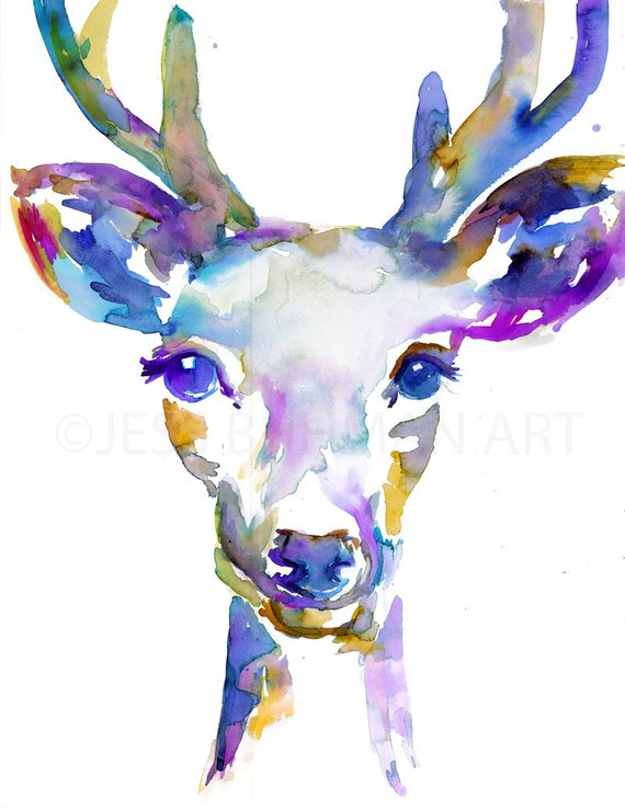 570x739 Buck Watercolor Painting Print Deer Painting Print Of Deer Etsy