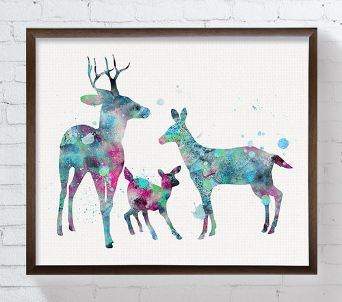 500x441 Doe Buck Fawn Family Watercolor Deer Deer Art By Miaomiaodesign