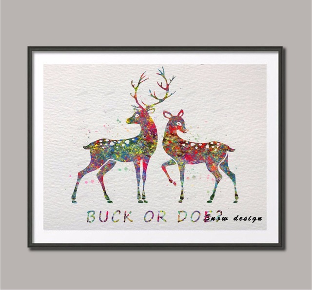 640x595 Original Watercolor Buck Or Doe Poster Print Pictures Canvas