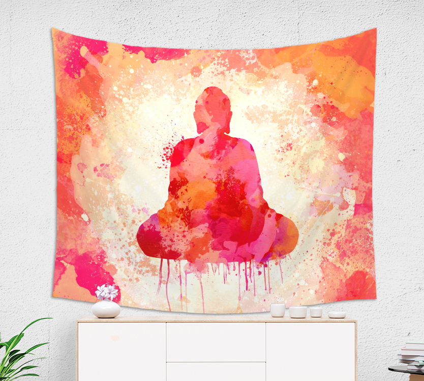 834x748 Red Splashy Watercolor Buddha Tapestry Brandless Artist