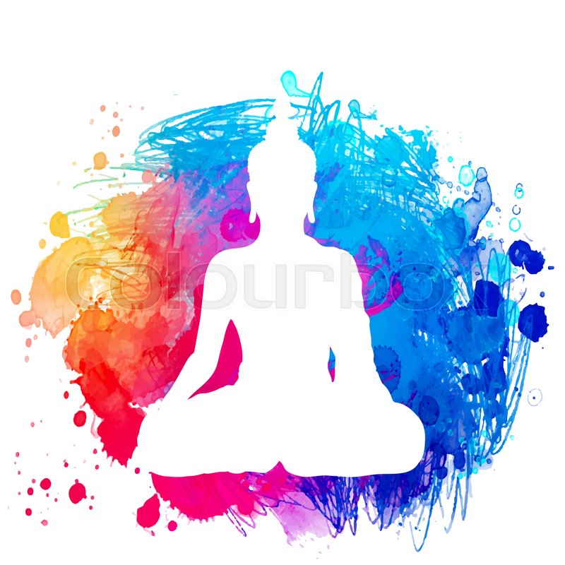 800x800 Sitting Buddha Silhouette Over Watercolor Background. Vector