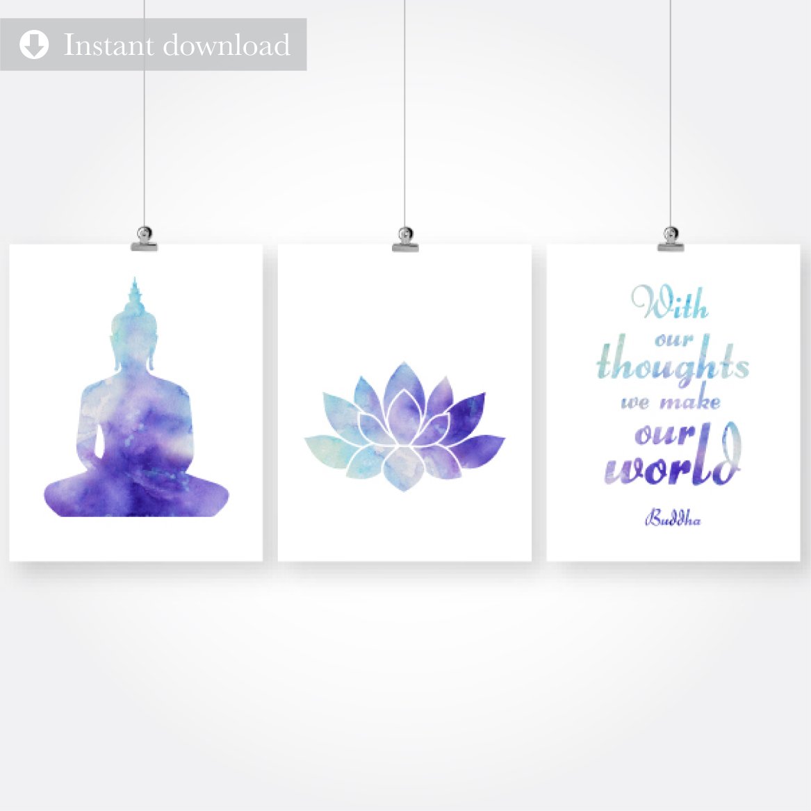 1167x1167 Watercolor Yoga Lotus Buddha Wall Art Print Set Decor Instant Download