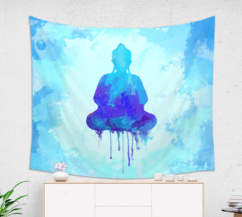 834x748 Blue Watercolor Buddha Wall Tapestry Brandless Artist