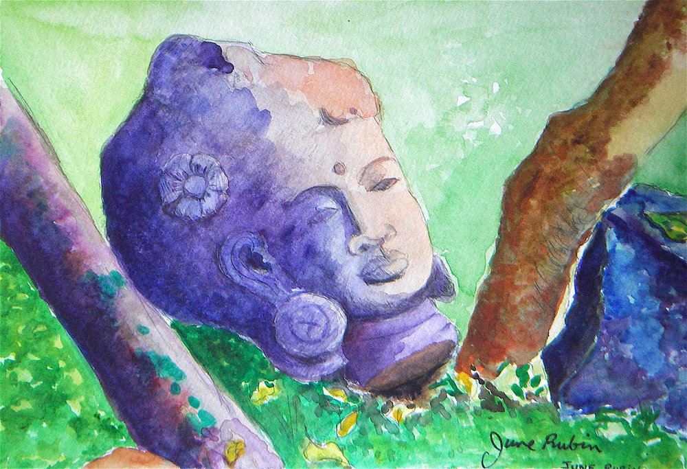 1000x683 Buddha Head, Watercolor June Rubin, Artist