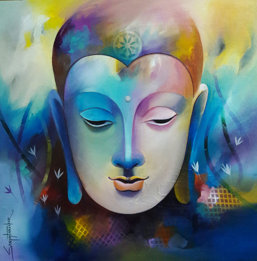 1000x1015 Buddha 2, Painting By Sanjay Tandekar Mythological Artwork On