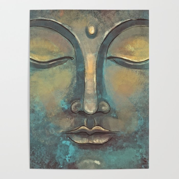 700x700 Rusty Golden Copper Buddha Face Watercolor Painting Poster By