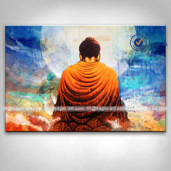 350x350 Wall Art Decor Canvas Handmade Buddha Portrait Oil Painting On