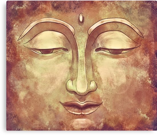 550x475 Warm Watercolor Painting Buddha Face In Gold And Orange Canvas