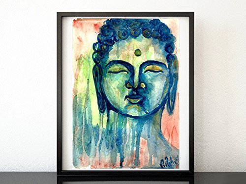 500x375 Buddha Blue Painting, Yoga Meditation, Original